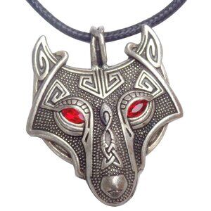 Viking Wolf Head Necklace - Red eyed1857